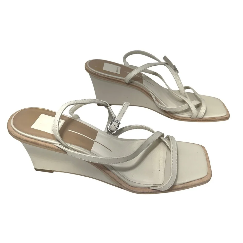 Dolce Vita Women Cream Strappy Square Toe Wedge Sandal Buckle Ankle Strap Size 9